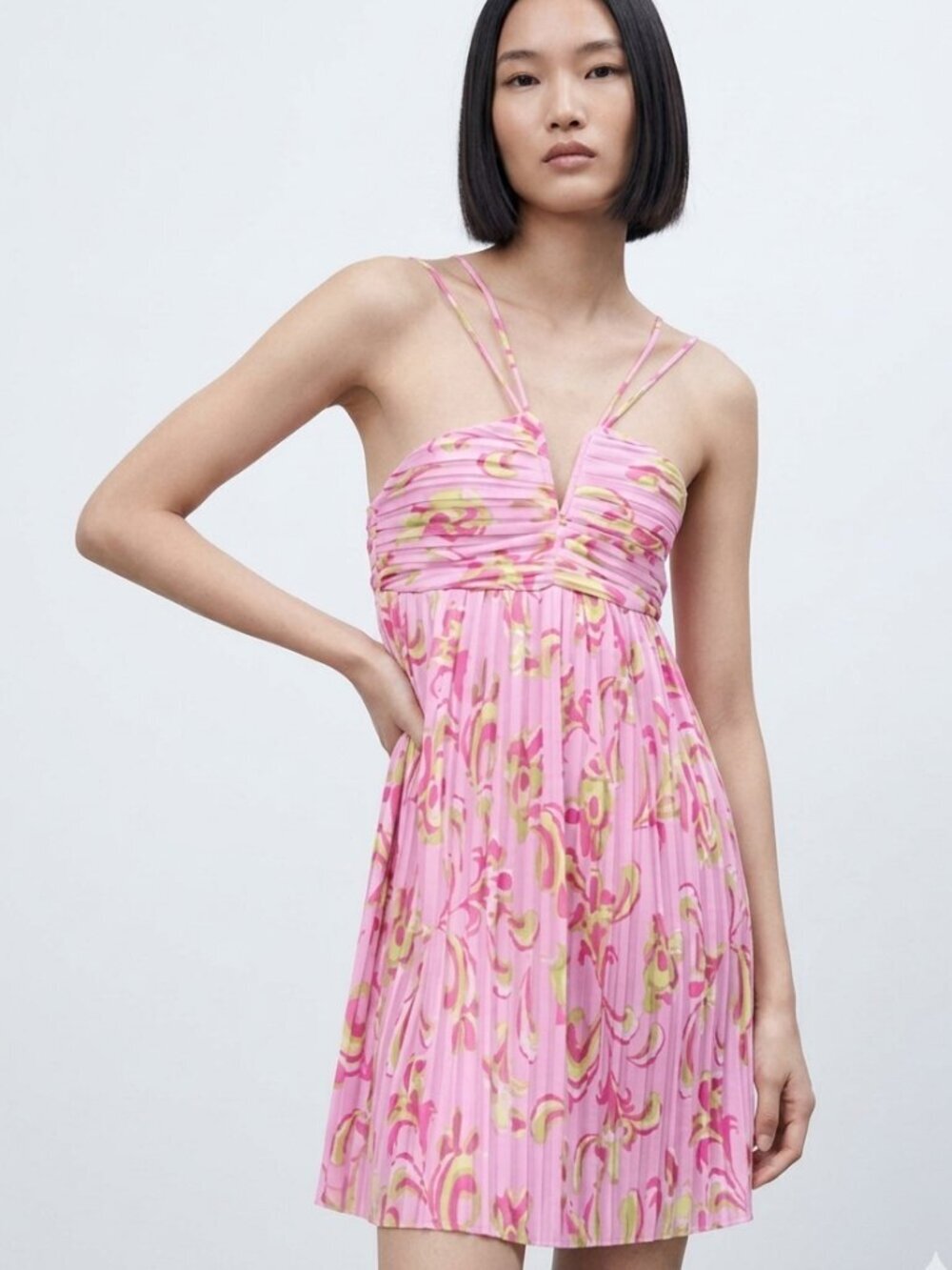 Zara Floral Pleated Mini Dress